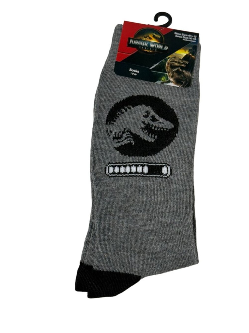Jurassic World T-Rex Gray Crew Socks Adullt